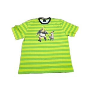 DUMBGOOD SHREK DONKEY STRIPED SHIRT SIZE Large Crew Neck Tee Green Excellent Con